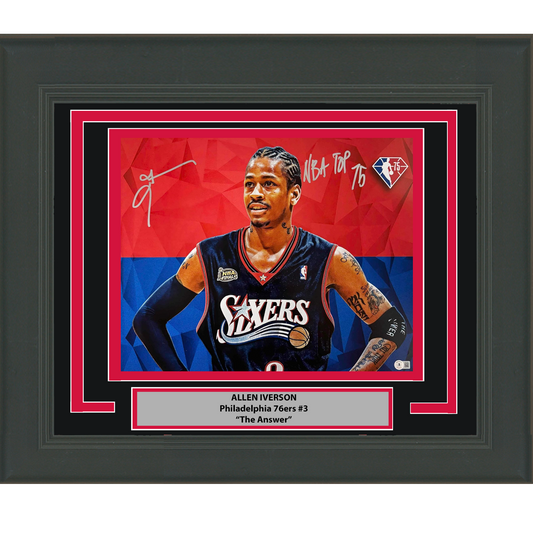 Framed Autographed/Signed Allen Iverson "NBA Top 75" Philadelphia 76ers Sixers 16x20 Basketball Photo Beckett BAS COA