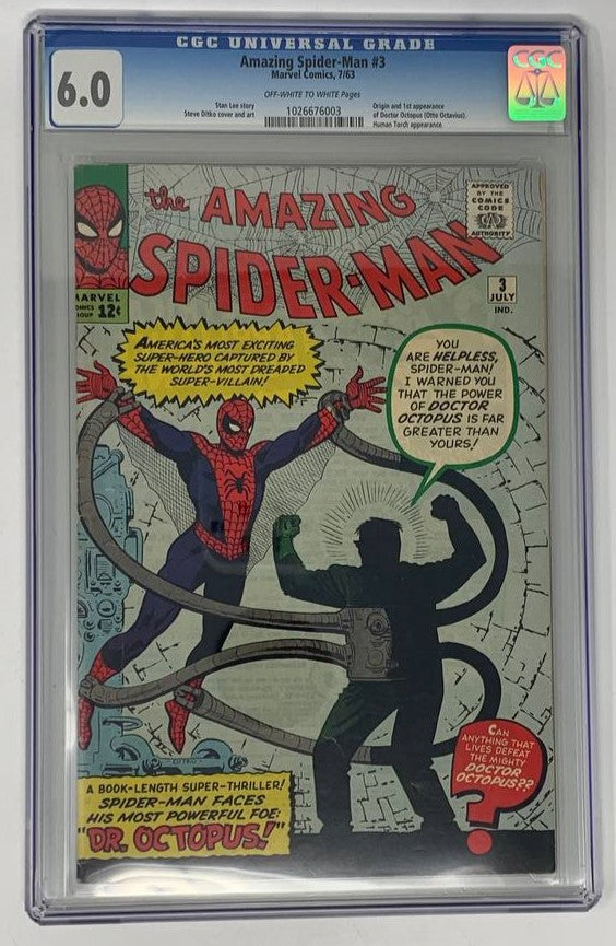 Amazing Spider-Man #3 Marvel 1963 CGC 6.0 Stan Lee Steve Ditko 1st Doctor Octopus - Golden Apple Comics