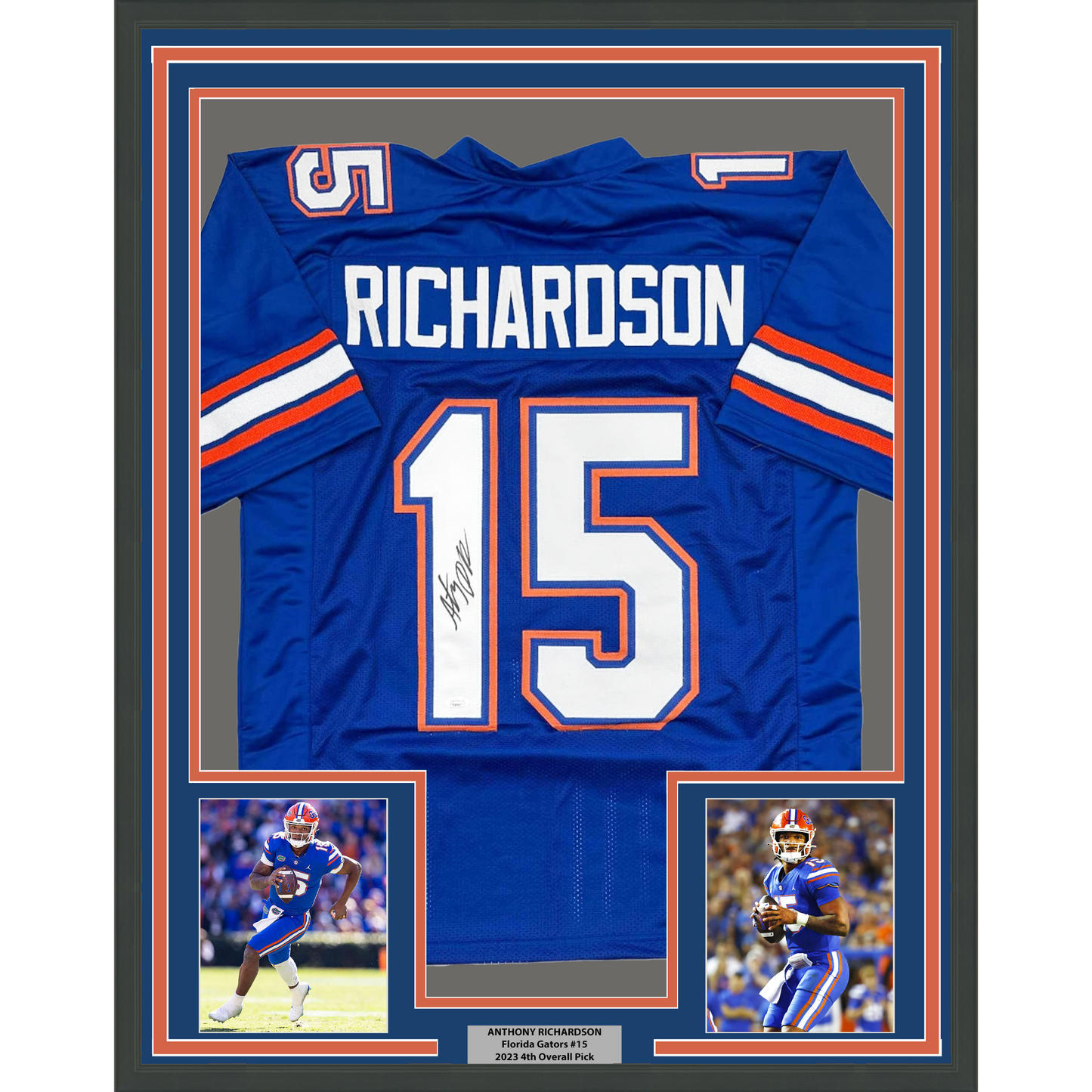 Framed Autographed/Signed Anthony Richardson 35x39 Florida Blue College Football Jersey JSA COA