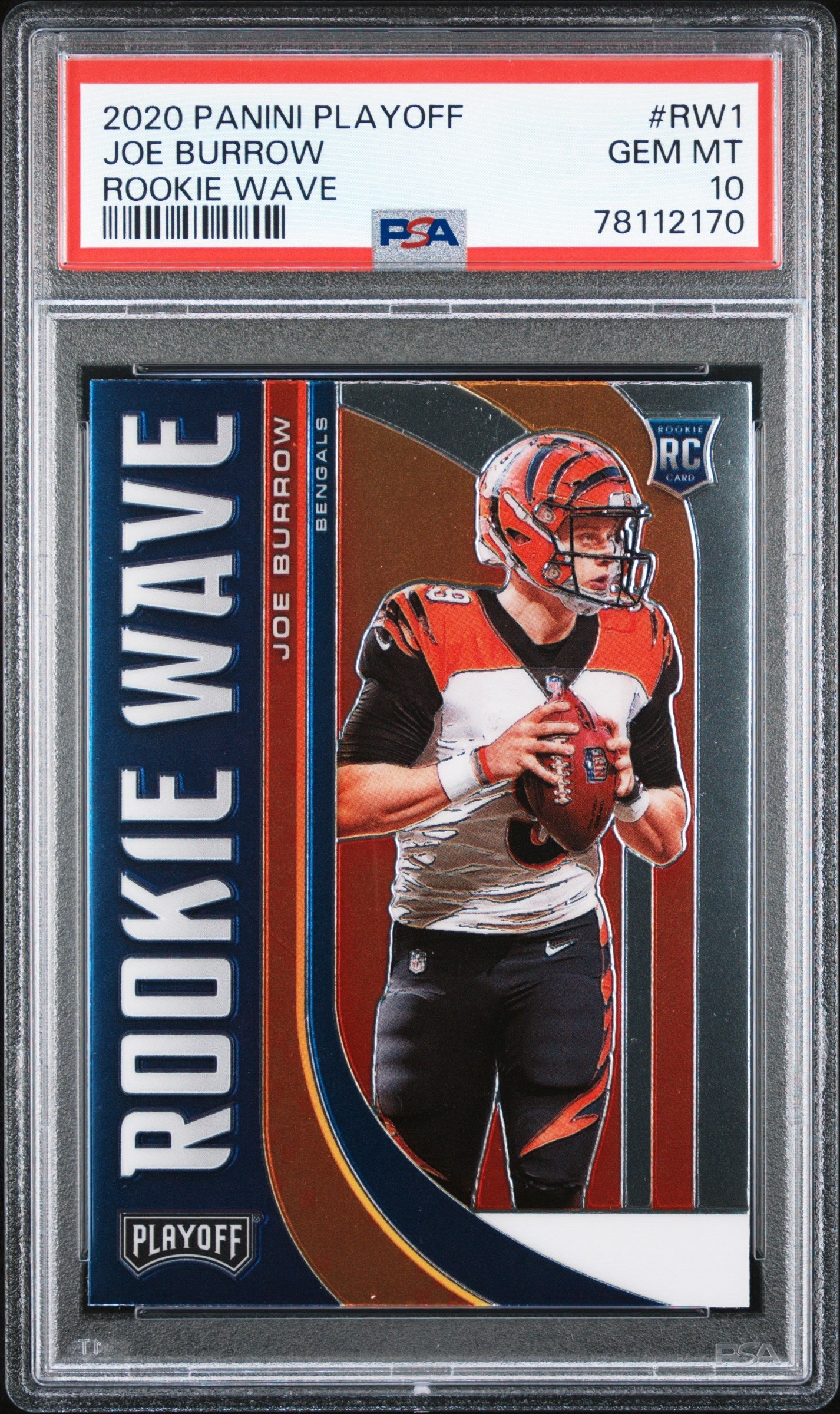 Graded 2020 Panini Playoff Joe Burrow #RW1 Rookie Wave Rookie RC Football Card PSA 10 Gem Mint