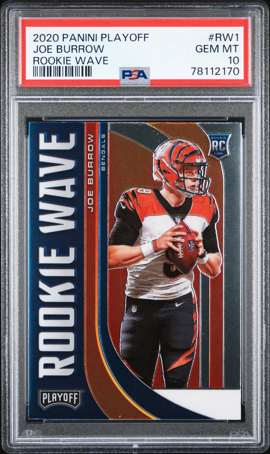 Graded 2020 Panini Playoff Joe Burrow #RW1 Rookie Wave Rookie RC Football Card PSA 10 Gem Mint