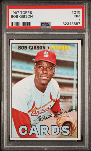 Graded 1967 Topps Bob Gibson #210 Baseball Card PSA 7 Near Mint