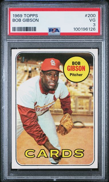 Graded 1969 Topps Bob Gibson #200 Baseball Card PSA 3 Very Good