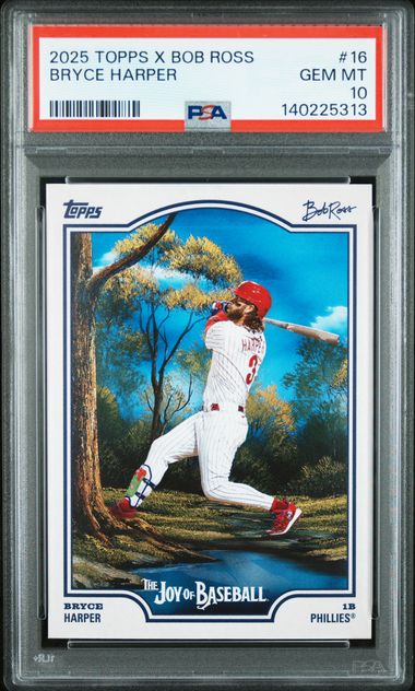 Graded 2025 Topps x Bob Ross Bryce Harper #16 Baseball Card PSA 10 Gem Mint - Golden Apple Comics