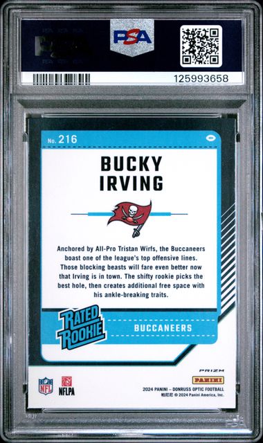 Graded 2024 Panini Donruss Optic Bucky Irving #216 Purple Shock Rookie RC Football Card PSA 10 Gem Mint - Golden Apple Comics