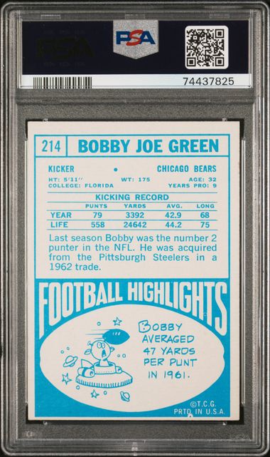 Graded 1968 Topps Bobby Joe Green #214 Football Card PSA 6 EX-MT