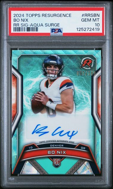 Graded 2024 Topps Resurgence Bo Nix #RRSNB /249 Aqua Surge Rookie Auto Rookie RC Football Card PSA 10 Gem Mint