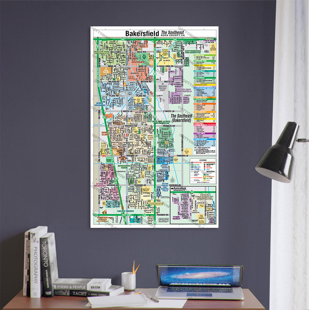 Bakersfield Map, The Southeast - Kern County, CA - POSTER PRINT