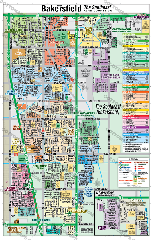 Bakersfield Map, The Southeast - Kern County, CA - POSTER PRINT