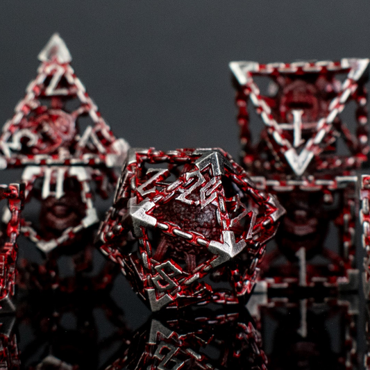 Beholder's Gates Hollow Metal Dice Set - Bloodied Silver