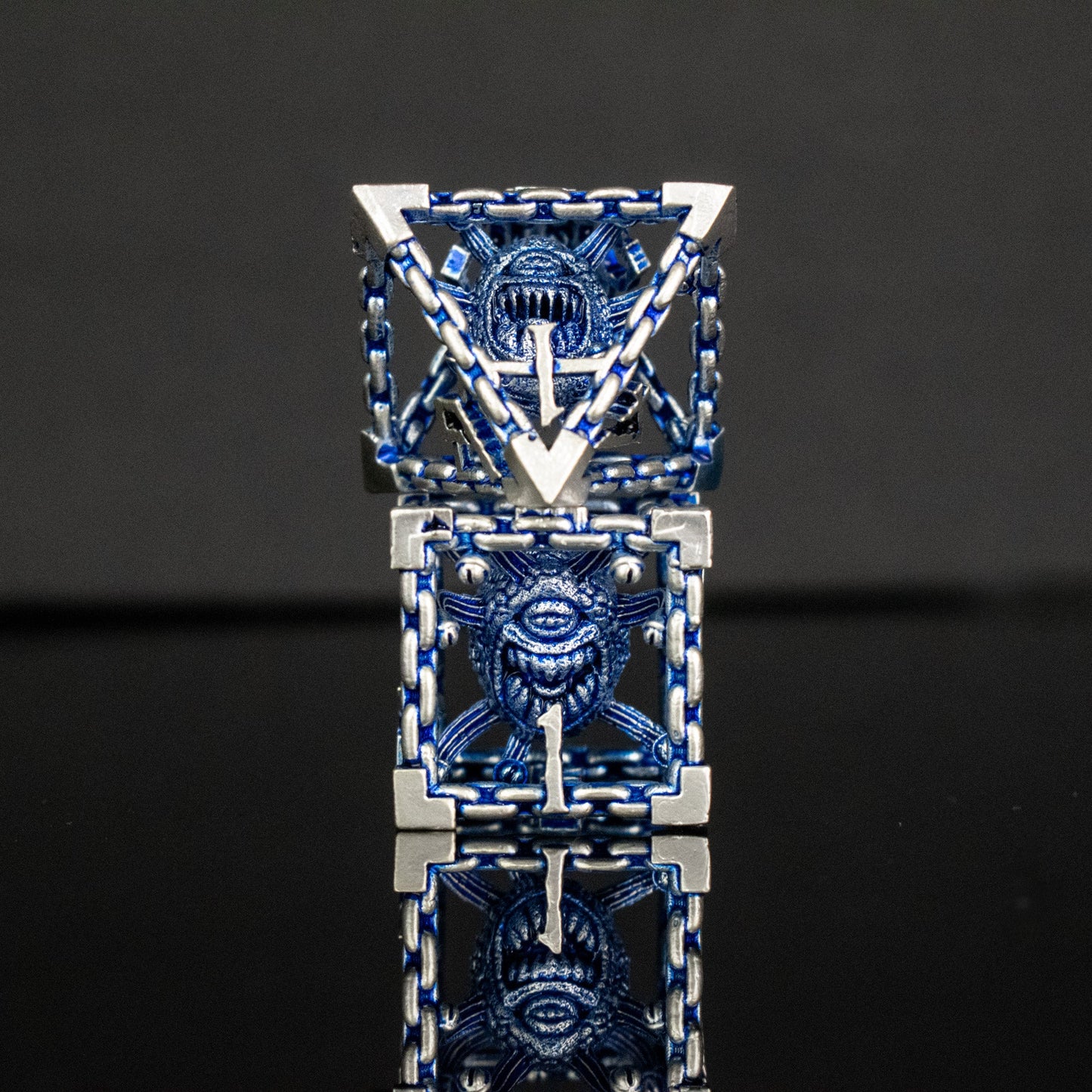 Beholder's Gates Hollow Metal Dice Set - Blue and Silver