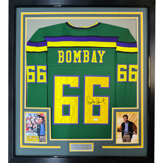 Framed Autographed/Signed Emilio Estevez Gordon Bombay 35x39 The Mighty Ducks Green Hockey Jersey PSA/DNA COA - Golden Apple Comics