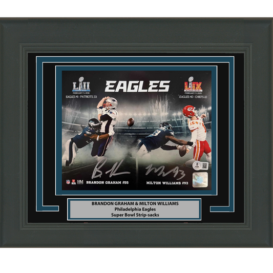 Framed Autographed/Signed Brandon Graham & Milton Williams Dual Philadelphia Eagles Super Bowl Champions 8x10 Football Photo Beckett BAS COA