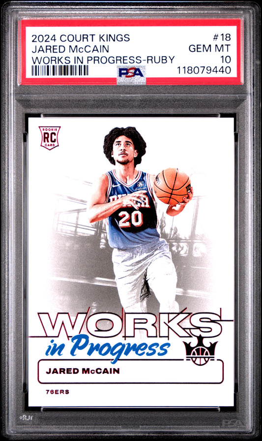 Graded 2024 Panini Court Kings Jared McCain #18 Works In Progress Ruby /149 Rookie RC Basketball Card PSA 10 Gem Mint