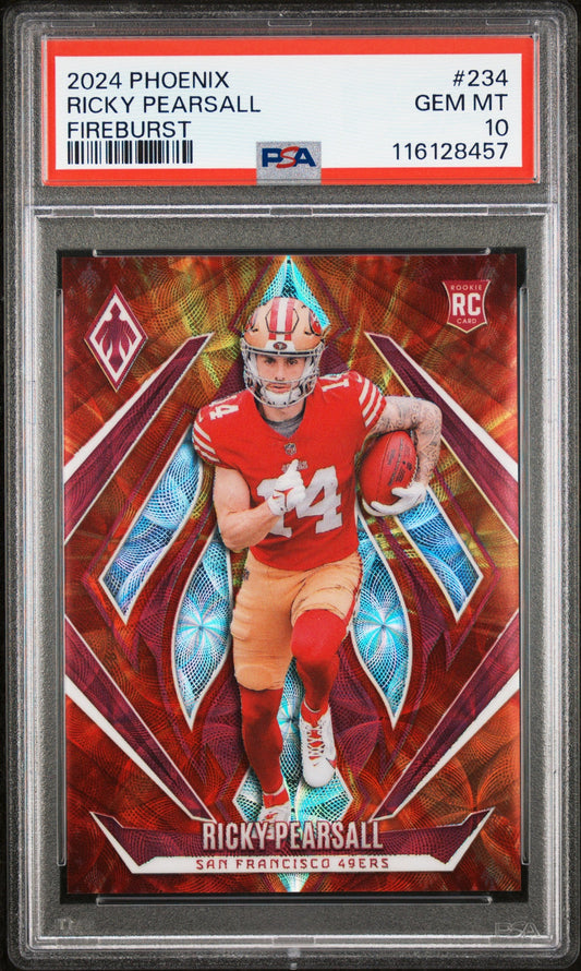 Graded 2024 Panini Phoenix Ricky Pearsall #234 Fire Burst /350 Rookie RC Football Card PSA 10 Gem Mint