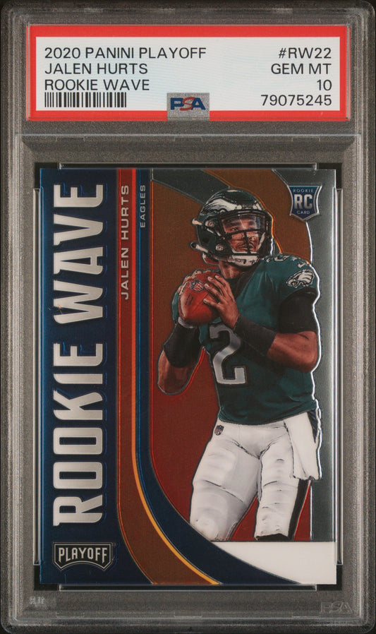 Graded 2020 Panini Playoff Jalen Hurts #RW22 Rookie Wave Rookie RC Football Card PSA 10 Gem Mint