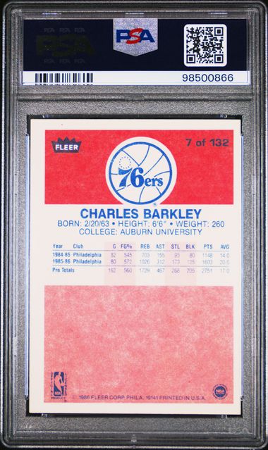 Graded 1986 Fleer Charles Barkley #7 Rookie RC Basketball Card PSA 5 EX