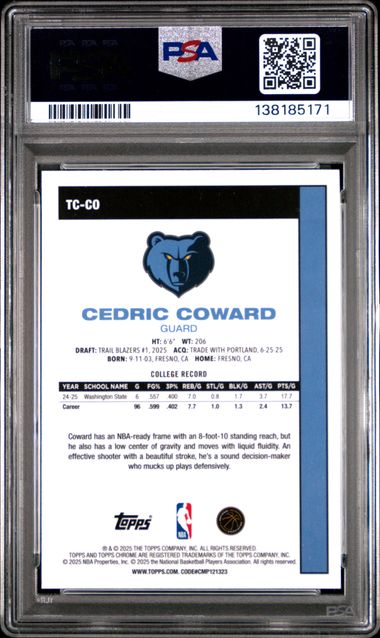 Graded 2025 Topps Silver Pack Cedric Coward #TCCO Rookie RC Basketball Card PSA 10 Gem Mint - Golden Apple Comics