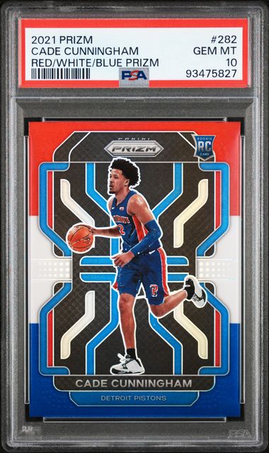 Graded 2021 Panini Prizm Cade Cunningham #282 Red White Blue Prizm Rookie RC Basketball Card PSA 10 Gem Mint