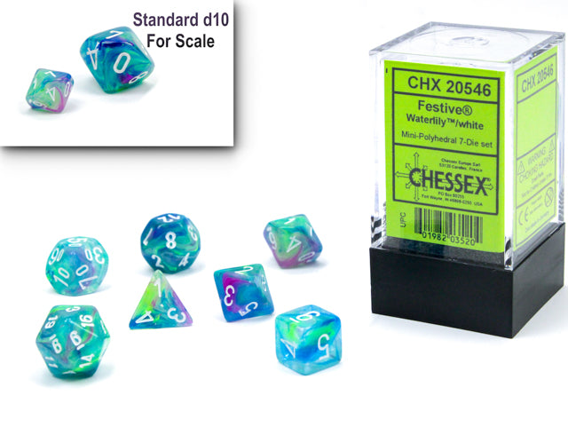 Chessex Festive Mini Polyhedral 7 Die Set Waterlily / White