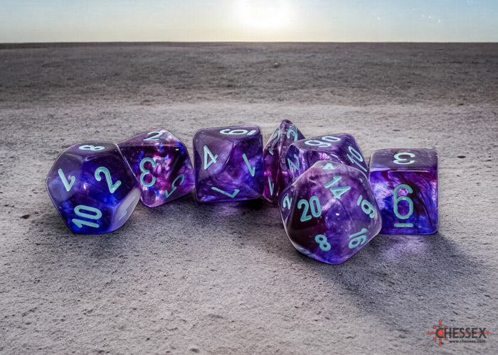 Chessex Mega-Hedral Nebula Nocturnal / Turquoise Luminary 7-Die Set