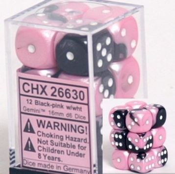 Chessex: Gemini Black-Pink / White 16Mm D6 Dice Block