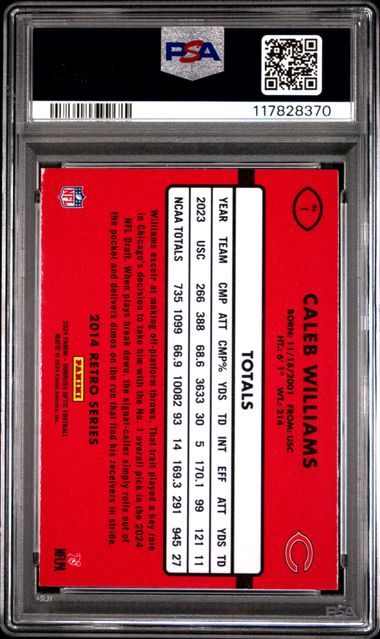 Graded 2024 Panini Donruss Optic Caleb Williams #1 2014 Retro Series Rookie RC Football Card PSA 10 Gem Mint