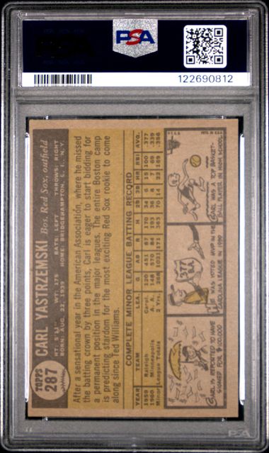Graded 1961 Topps Carl Yastrzemski #287 Star Rookie Rookie RC Baseball Card PSA 5 Excellent - Golden Apple Comics