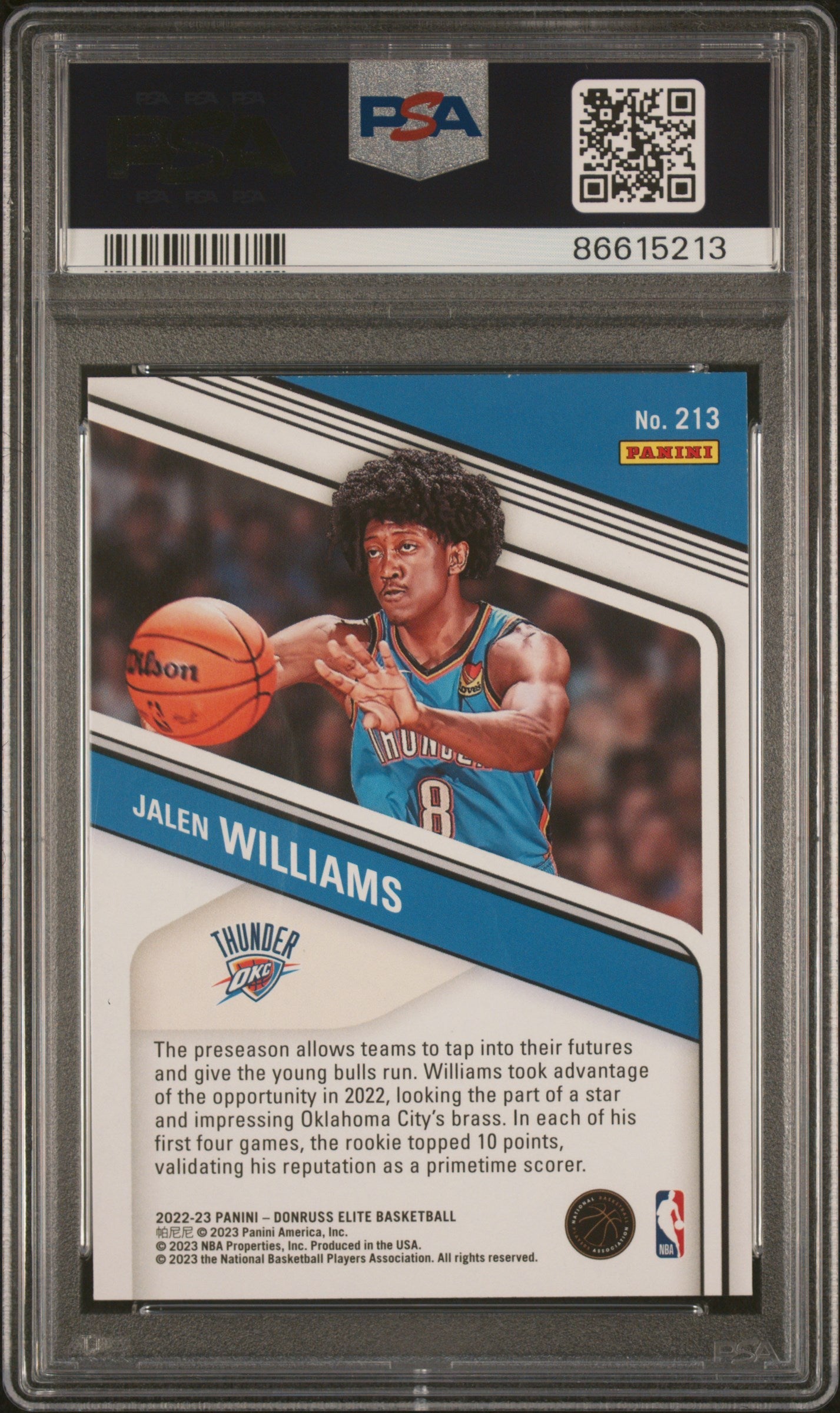 Graded 2022 Panini Donruss Elite Jalen Williams #213 Orange Rookie RC Basketball Card PSA 10 Gem Mint