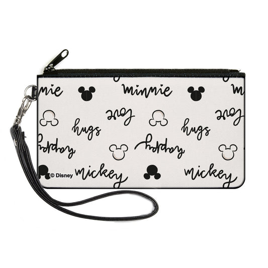 Canvas Zipper Wallet - LARGE - Mickey and Minnie Mouse Icons and Script Doodles White/Black