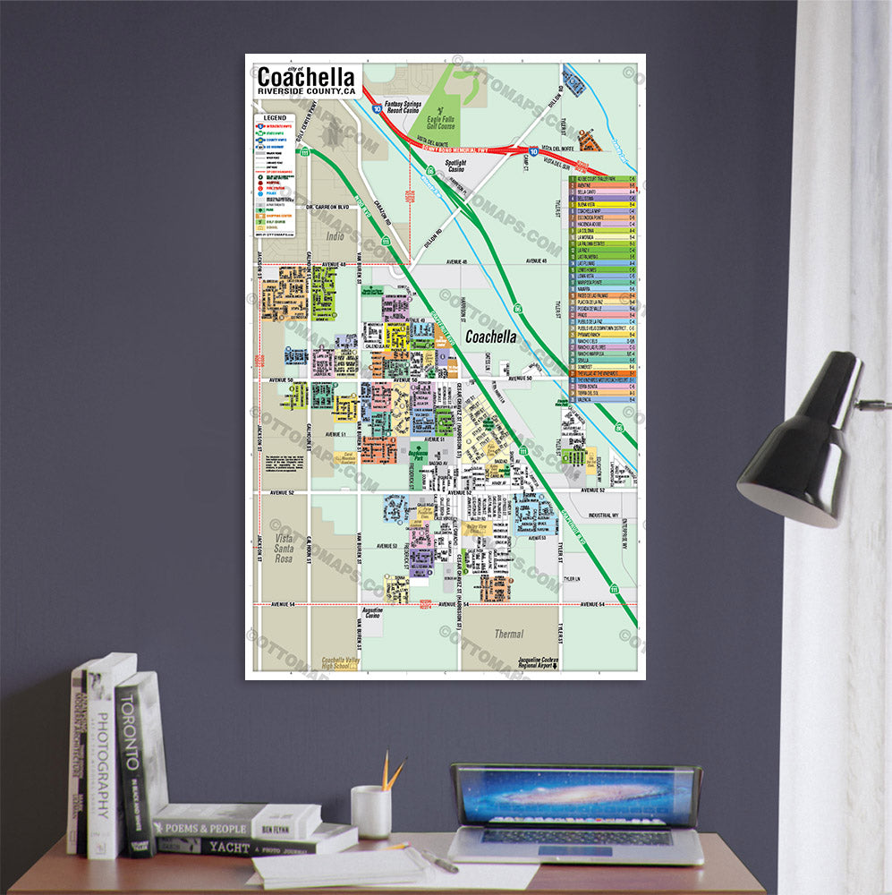 Coachella Map, Riverside County, CA - POSTER PRINTS
