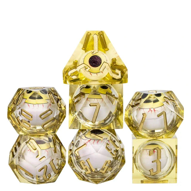 7 Piece Handcrafted Sharp Edged Dice Set With Liquid Core Eyeball