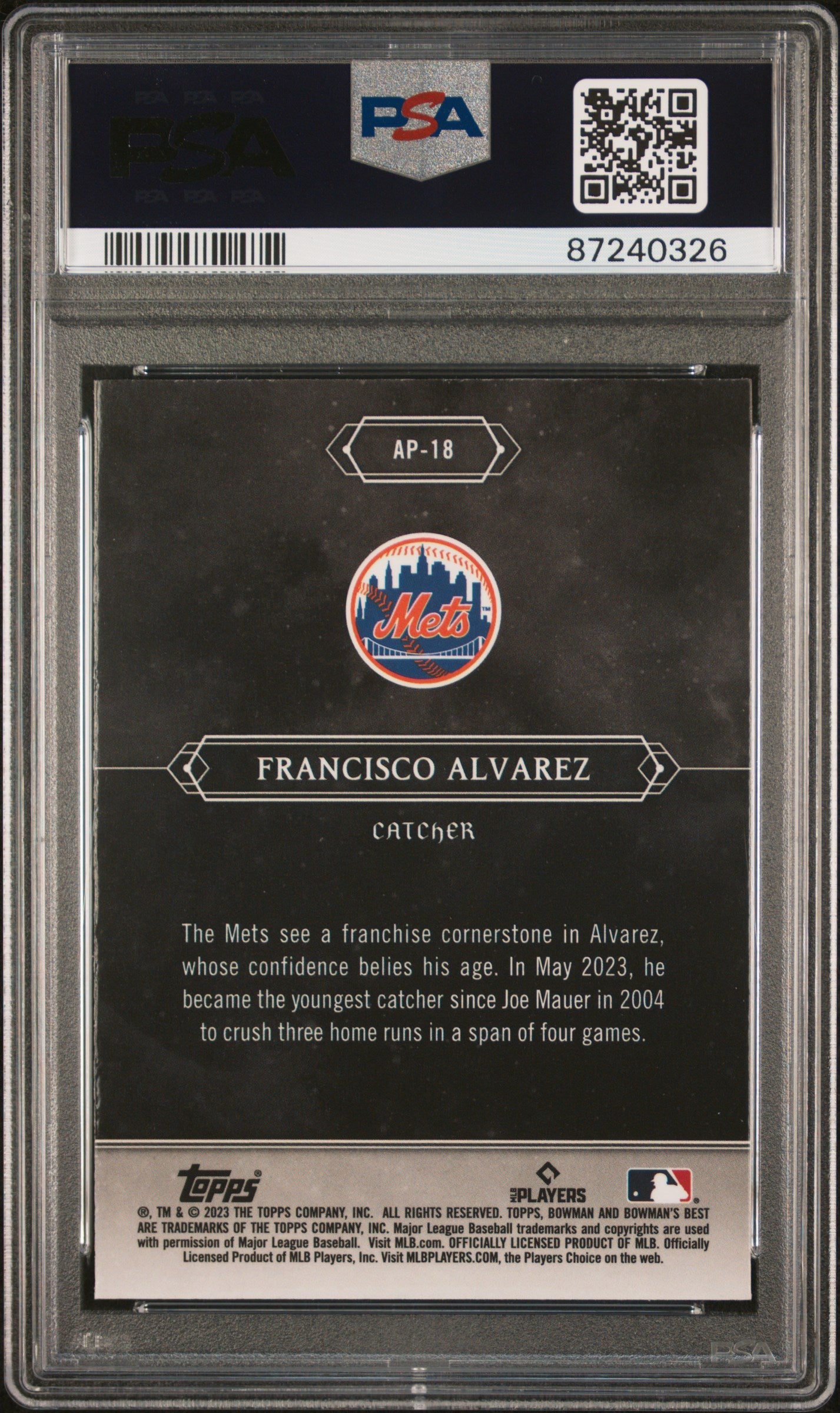 Graded 2023 Topps Bowmans Best Francisco Alvarez #AP18 Astral Projections Rookie RC Baseball Card PSA 10 Gem Mint - Golden Apple Comics