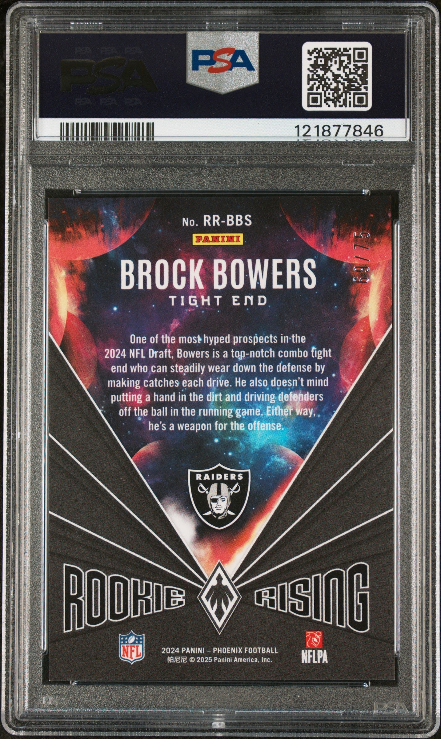 Graded 2024 Panini Phoenix Brock Bowers #RRBBS Rookie Rising Bronze /75 Rookie RC Football Card PSA 10 Gem Mint