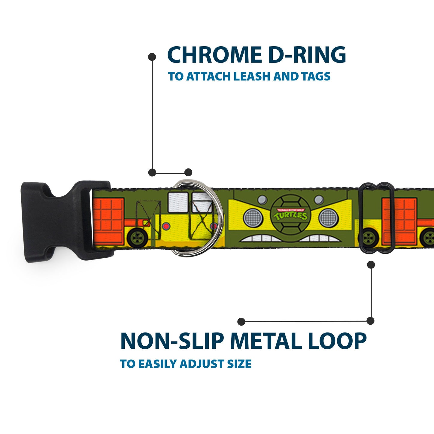 Plastic Clip Collar - Classic TMNT Ninja Turtles Party Van All Sides Green/Yellow/Orange