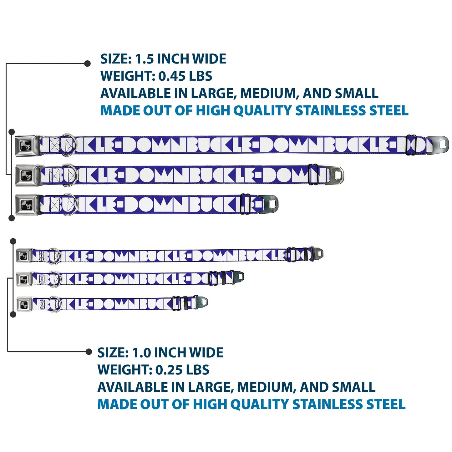 Dog Bone Seatbelt Buckle Collar - BUCKLE-DOWN Shapes Blue/White