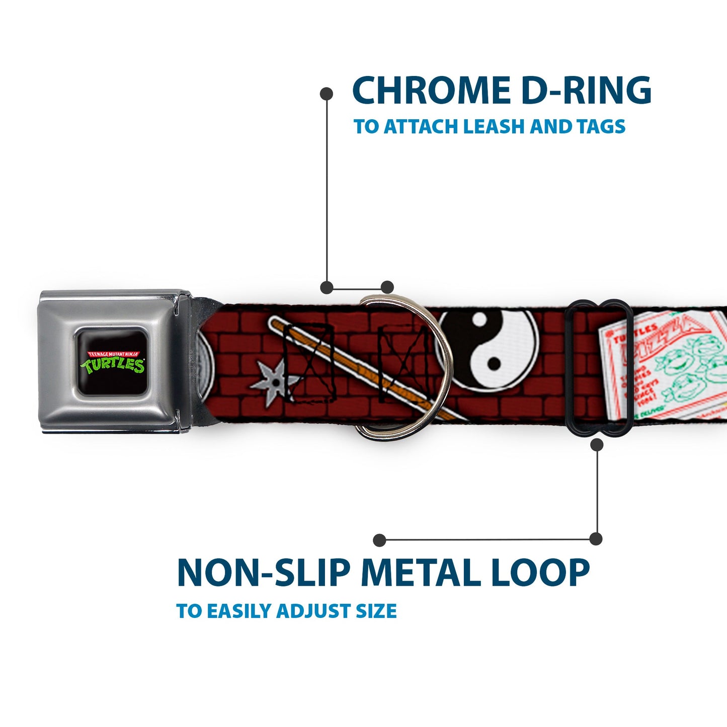 Classic TEENAGE MUTANT NINJA TURTLES Logo Seatbelt Buckle Collar - Classic TMNT Gear/Elements Brick Wall