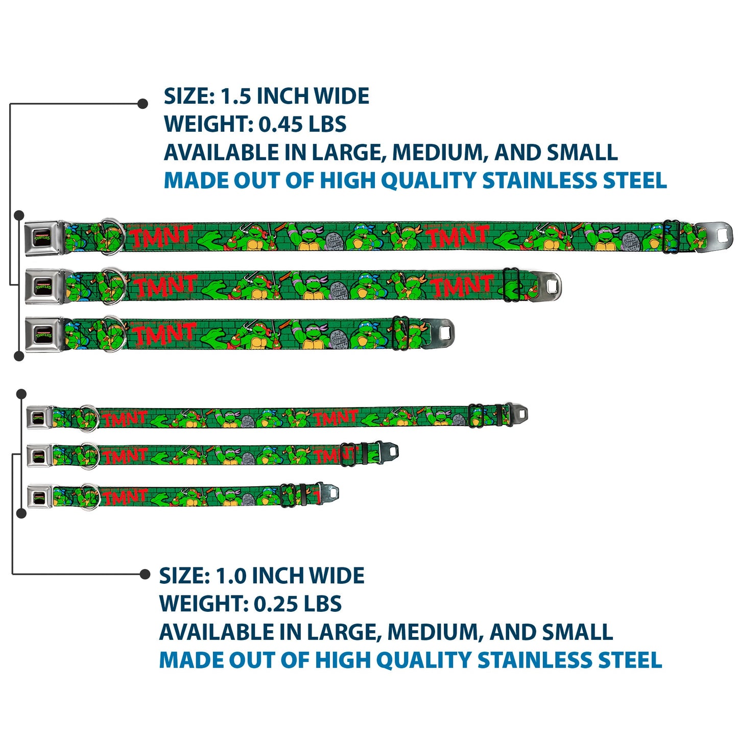 Classic TEENAGE MUTANT NINJA TURTLES Logo Seatbelt Buckle Collar - Classic Teenage Mutant Ninja Turtles Group Pose2/TMNT Green Brick Wall