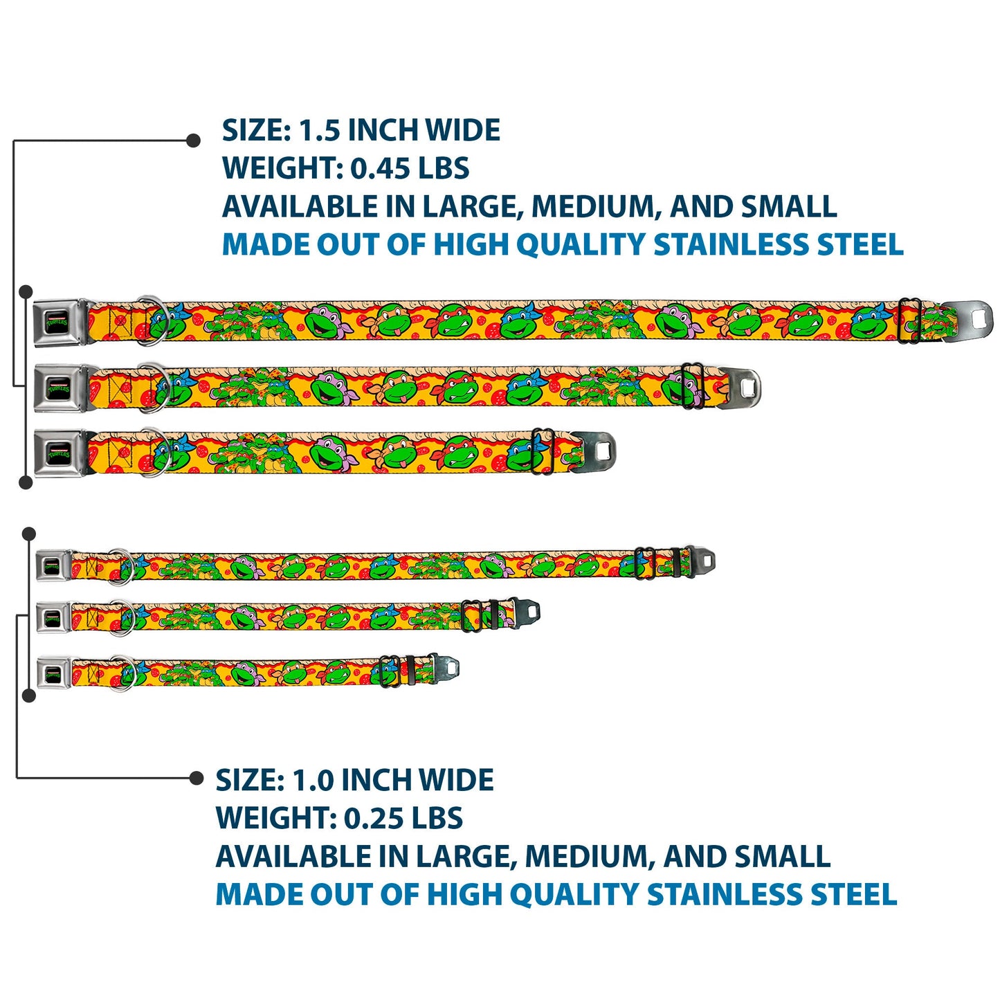 Classic TMNT Logo Seatbelt Buckle Collar - Classic Teenage Mutant Ninja Turtles 4-Turtle Faces Pepperoni Pizza/Turtles Pose16