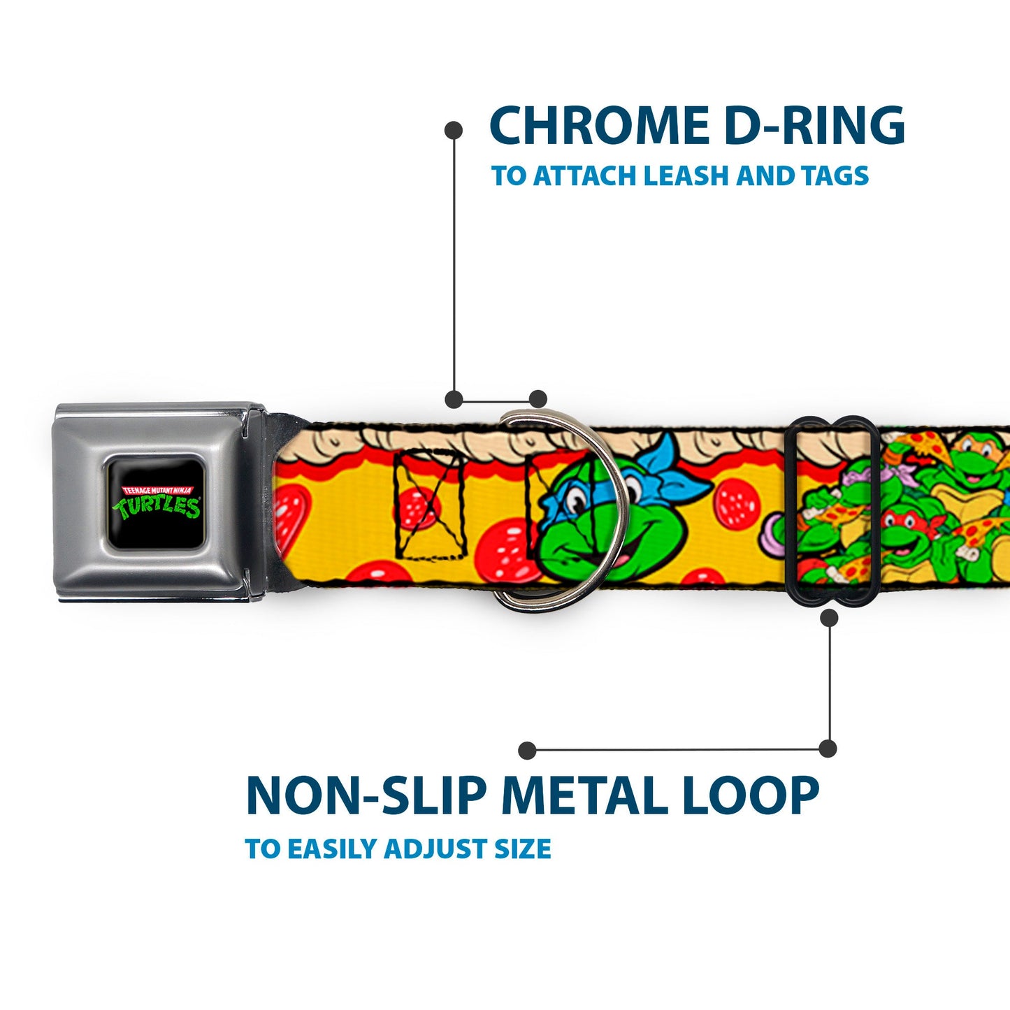 Classic TMNT Logo Seatbelt Buckle Collar - Classic Teenage Mutant Ninja Turtles 4-Turtle Faces Pepperoni Pizza/Turtles Pose16