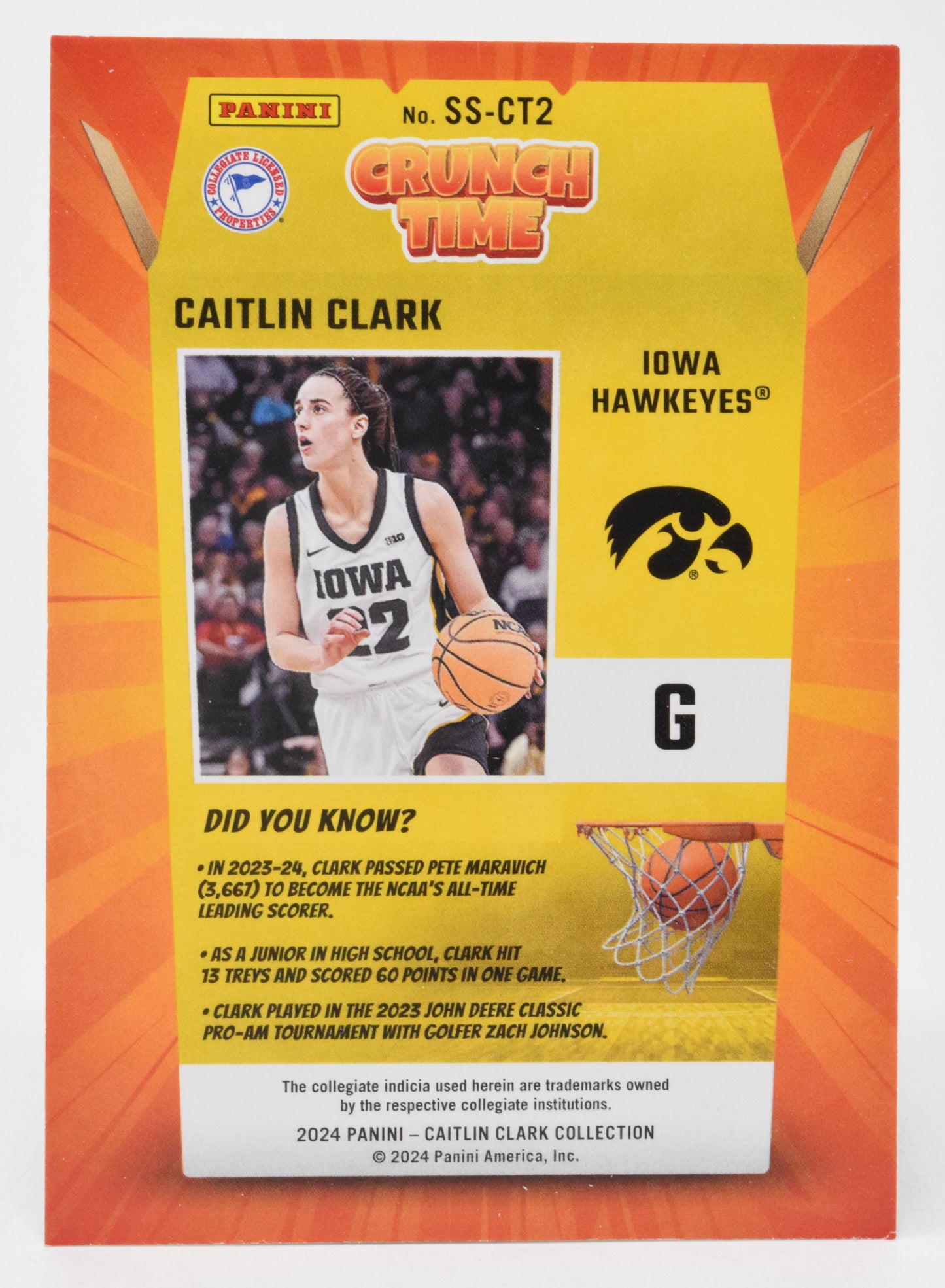 Caitlin Clark Crunch Time Cereal WNBA Basketball Card Panini Donruss 2024 SS-CT2