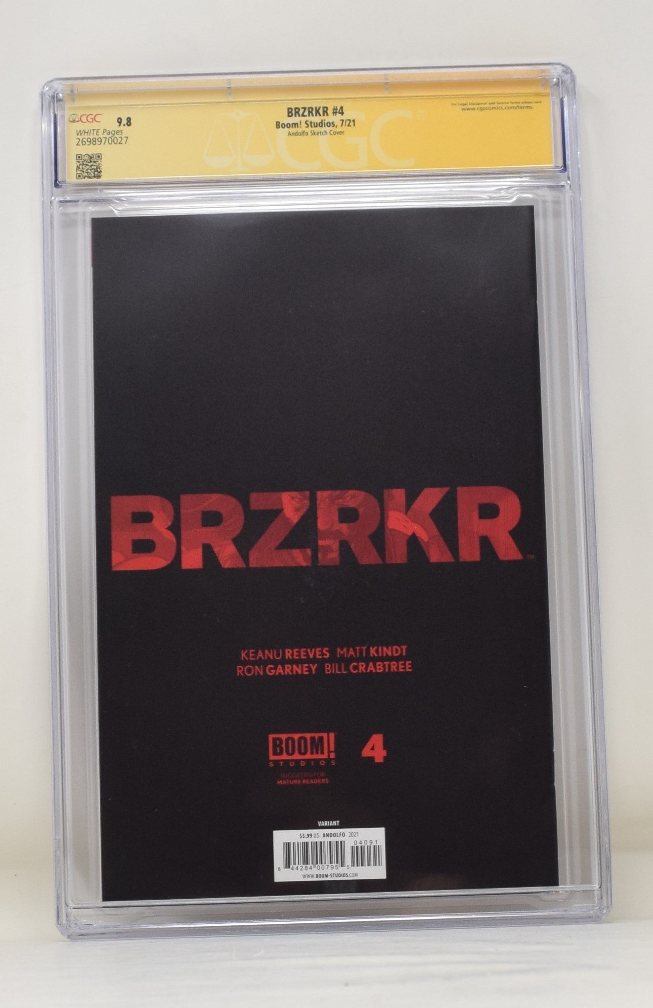 BRZRKR 4 Boom 2021 CGC SS 1:250 Mirka Andolfo Variant Signed Keanu Reeves