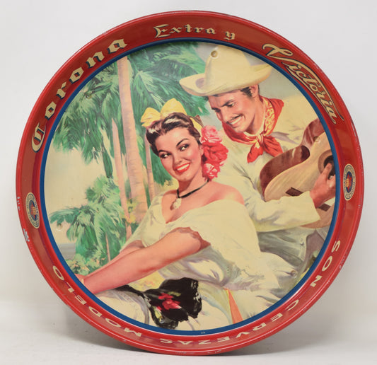 Corona Extra Victoria Beer Serving Tray Tin Vintage Girl Guitar Mid Century - Golden Apple Comics