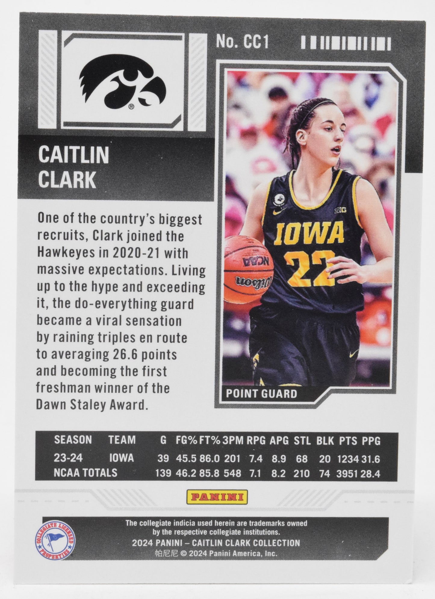 Caitlin Clark Season Ticket WNBA Basketball Card Panini Donruss 2024 CC1