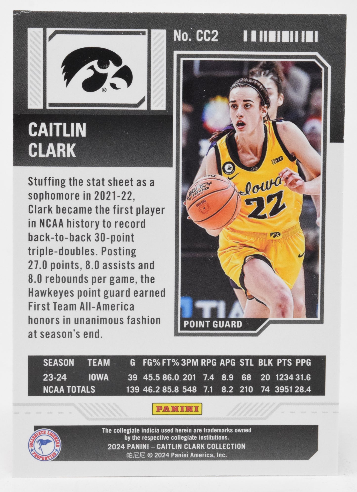 Caitlin Clark Season Ticket WNBA Basketball Card Panini Donruss 2024 CC2