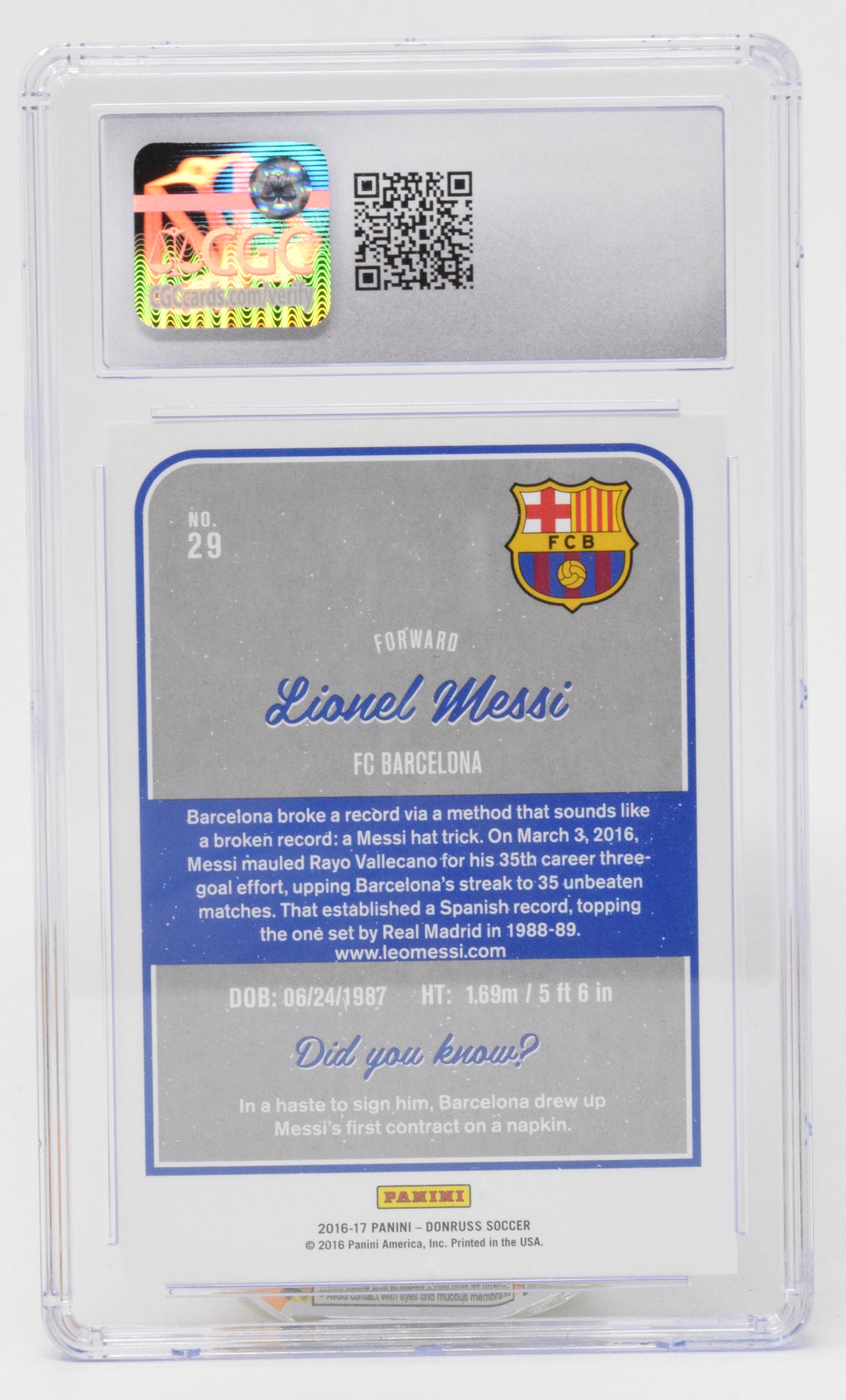 Lionel Messi Gold Soccer Card Panini Donruss 2016 - 2017 29 CGC 10