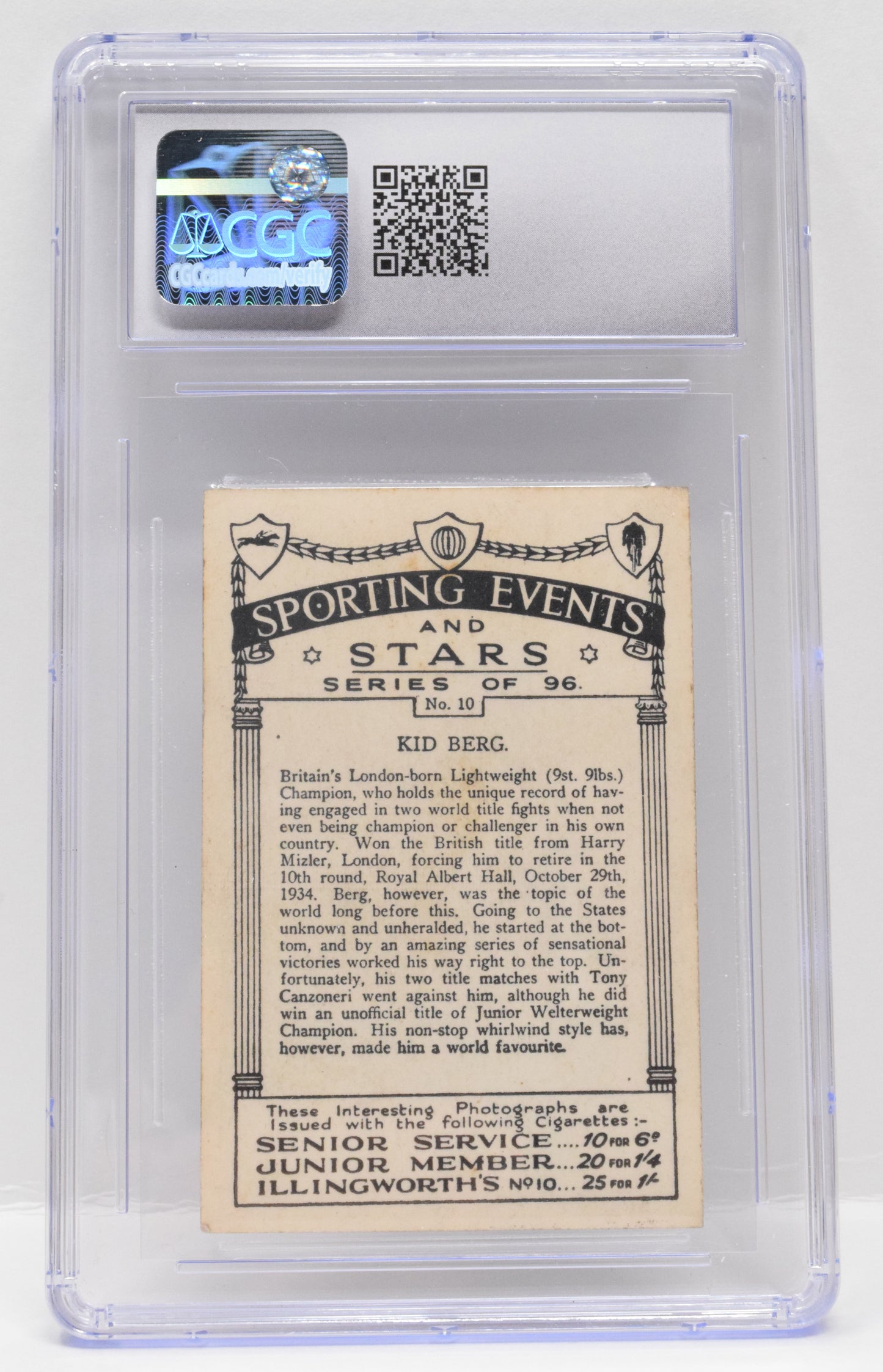 Kid Berg Boxing Card JA Pattreiouex Sporting Events Stars 10 CGC 4