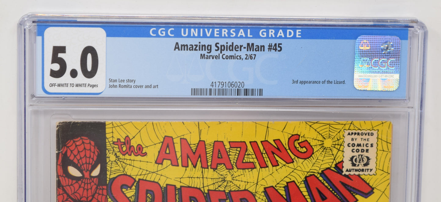 Amazing Spider-Man 45 Marvel 1967 CGC 5.0 Lizard John Romita Stan Lee