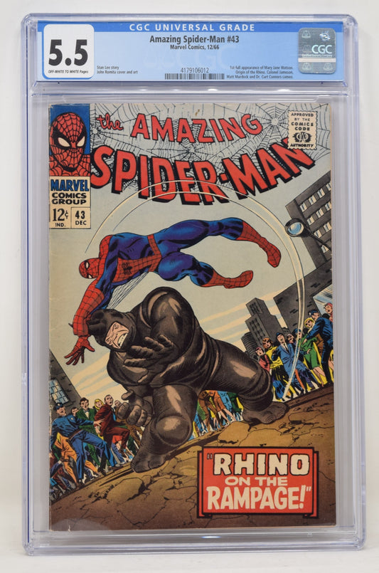 Amazing Spider-Man 43 Marvel 1966 CGC 5.5 Rhino Mary Jane John Romita