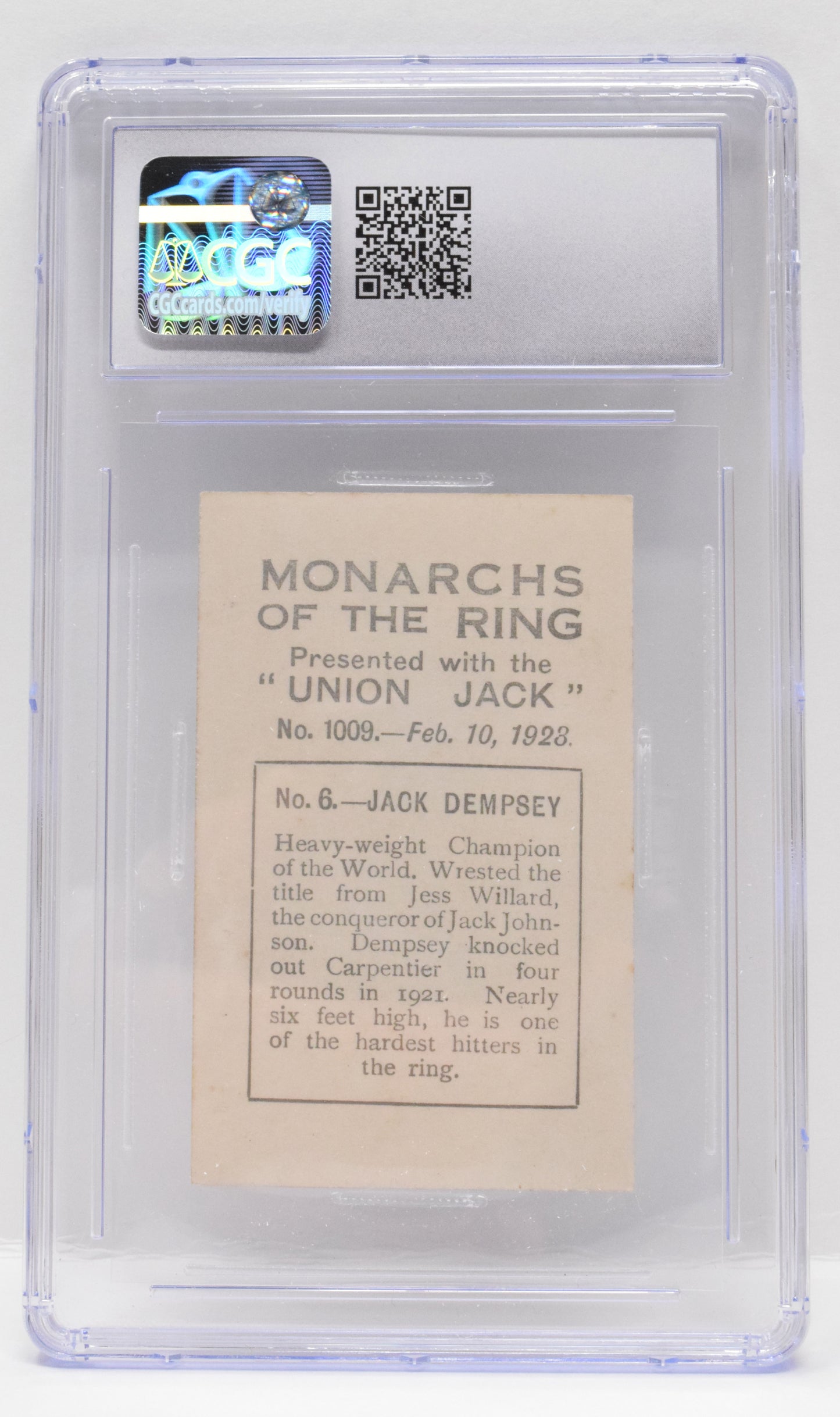 Jack Dempsey Boxing Card Union Jack Monarchs Of The Ring 6 CGC 6